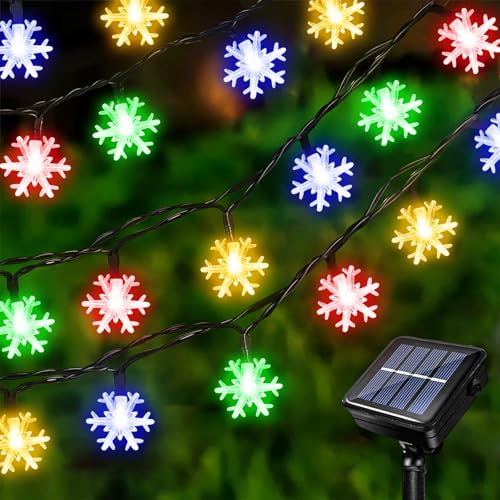 Acxilexy Solar Weihnachts Lichterkette 7 M 50 LEDs Schneeflocken lichterkette Außen Weihnachten Wasserdicht Schneeflocken Lichterkette Außen Solar für Weihnachtsfeier Garten Dekoration von Acxilexy