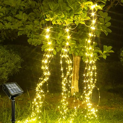 Solar Lichterkette, 10 Stränge 2M 200 LEDs Wasserdichte Lichterschweif, 8 Modi Glühwürmchen Bündel Lichter, Kupferdraht Wasserfall Lichterketten für Gießkanne Baum Balkon Außen Deko von Acxilexy