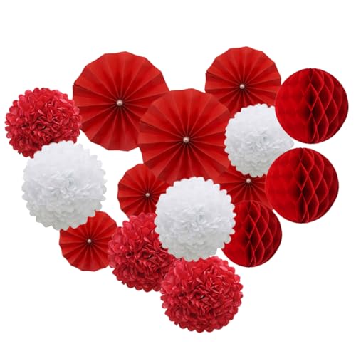 AdKot Seidenpapier Pompon 15 Stück Pompons Deko Hochzeit Pompons aus Seidenpapier Papier Aufhängen Fächer Rot Valentinstag Deko für Geburtstag Hochzeit Feier Valentinstag Party von AdKot