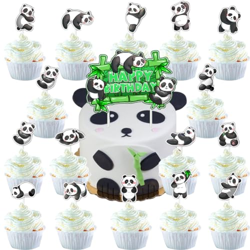 31 Stück Panda Tortenaufsatz panda Cake Toppers Cartoon Panda Tortendeko Deko Pandas Muster Cupcake Topper Happy Birthday Kuchen Dekoen Kinder Geburtstagsfeier Lieferungen Animal Theme Party Supplie von AdKot