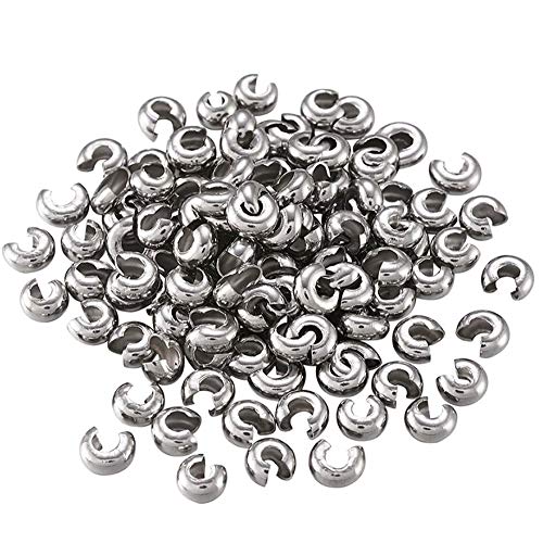 100 Stück Adabele 304 Grade chirurgischer Edelstahl Hypoallergene Quetschperlen Knotenabdeckungen 3 mm kleine Perlen SJF9-3 von Adabele