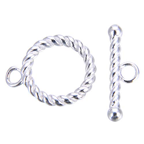 2 Sets Sterling Silver Round Twisted Toggle Clasp Connectors 13mm for Bracelet Necklace Jewelry Craft Making SS397 von Adabele