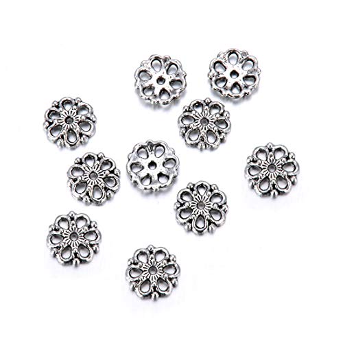 Adabele MC-AB3 Filigrane Blumen-Perlenkappen, Endkappen, Schmuckherstellung, 9 mm, antikes Silber, für Halsketten, Armbänder, Ohrringe, Schmuckherstellung, 200 Stück von Adabele