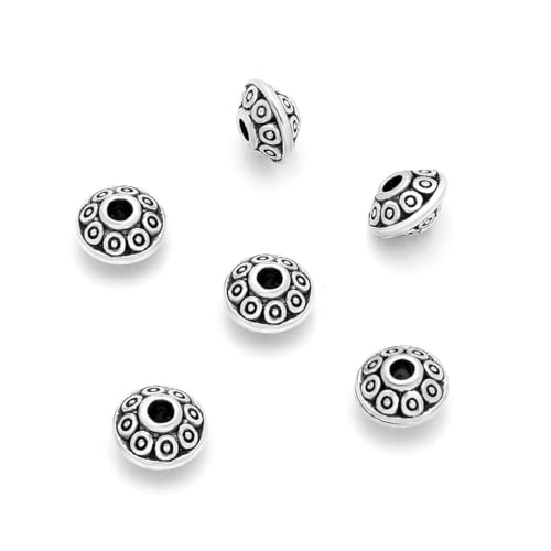 MC-S4 Blumenuntersetzer Rondelle, 6,6 mm, kleine, lose Perlen, Antiksilber, Abstandshalter (Loch 1,8 mm) für Armbänder, Halsketten, Ohrringe, Schmuckherstellung, 200 Stück von Adabele