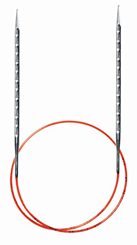 Addi AD7177080-05.50 Neuartige quadratische Rundstrick, Metal, Silber/Rot, 80cm 5.5mm von Addi