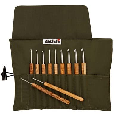 addi Wrap Häkelnadel-Set aus Olivenholz mit Etui, 11 Haken von Addi