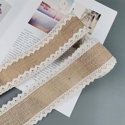 Adeerer Juteband mit Spitze 4M Spitzenband Beige Dekoband für Hochzeit DIY Basteln Dekoration aus Sackleinen von Adeerer