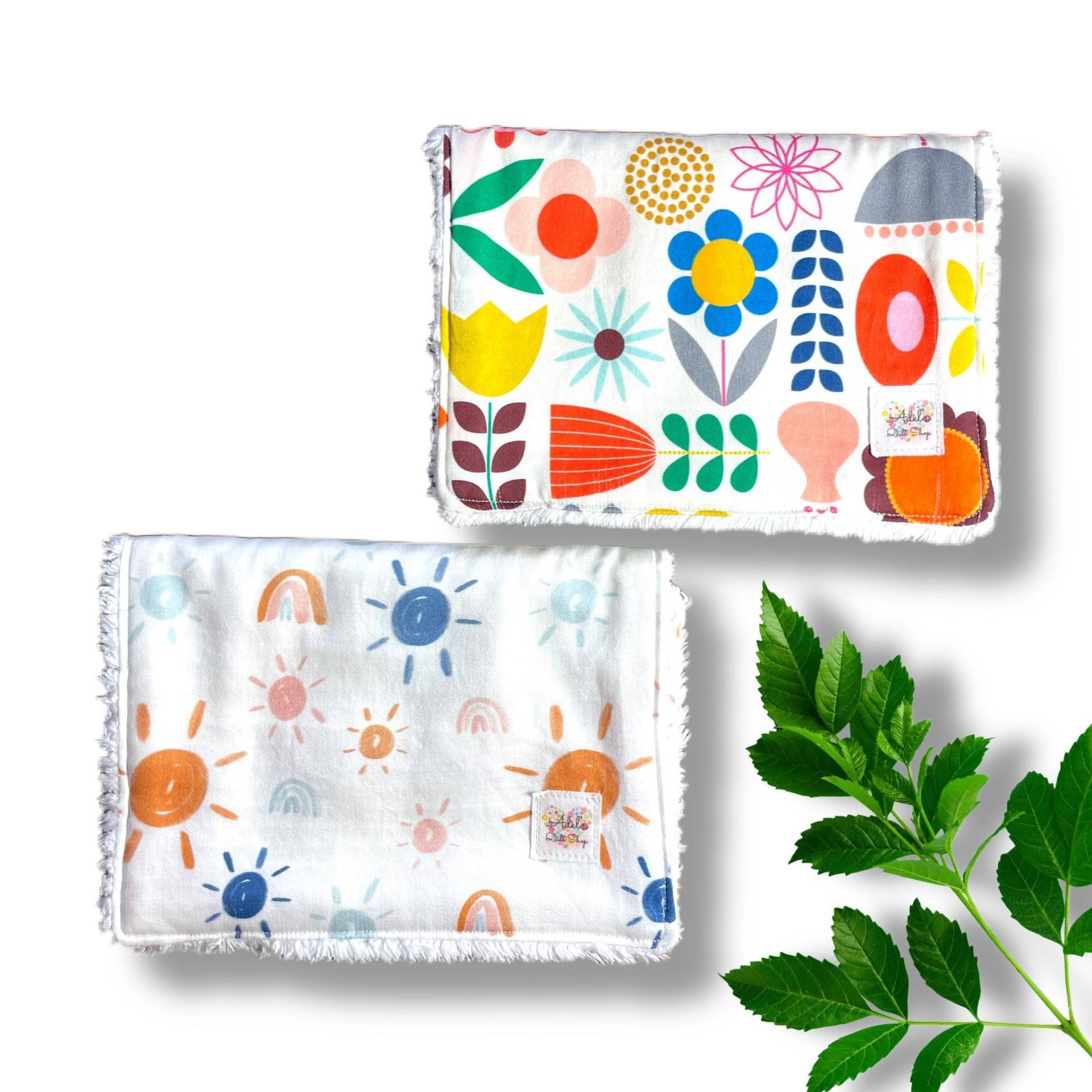 Bio Tuch Set/Mod Scandinavian Garden & Earthy Sunshine Chenille Burp Cloth Rags Baby Shower Geschenk von AdelsQuiltShop