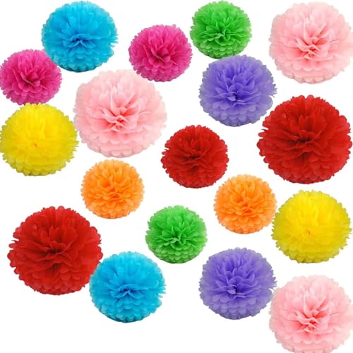 Bunt Deko Seidenpapier Pompons, 18er Dekorpapier Blumenpuscheln Papier, Hochzeit Hochzeitsdeko Vintage Lampions, Kommunion Dekoration für Geburtstag von Adeteu