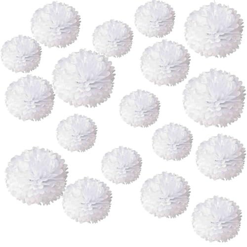 Weiß Deko Seidenpapier Pompons, 18er Dekorpapier Blumenpuscheln Papier, Hochzeit Hochzeitsdeko Vintage Lampions, Kommunion Dekoration für Geburtstag von Adeteu