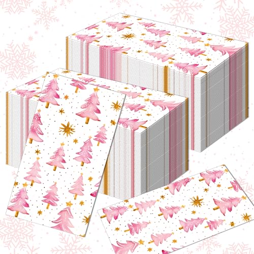 120 rosa Weihnachtsservietten, rosa Frohe Weihnachtsbäume, Papierservietten für Weihnachten, Party, Zuhause, Küche, Badezimmer, Party, Servietten, Weihnachten, Urlaub, Party-Servietten von Adirasenotek