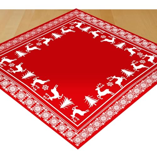 Adisno Weihnachten Tischdecke, 85x85cm Party Tischdecken aus Flachs, Quadrat, Rot, Weihnachten Tisch Decken für Weihnachtstisch Deko von Adisno