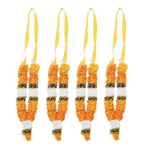 Set of 4 Mala Artificial Flowers Ribbon Garland Haar Mala for Idol-Mala for God, Pooja Sringar Articles Ornament for Indian Traditional diwali Festival Decoration(Size 5")(Orange & White) von Aditri Creation