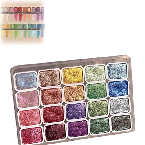 Adius Aquarellfarben Set 20 Farben,Gouache-Farben-Set,Perlglanz Aquarellfarben Set,Glitzer Wasserfarben Metallic für Anfänger, Studenten, Künstler (1ML,B) von Adius