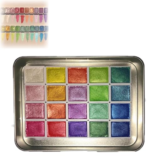 Adius Aquarellfarben Set 20 Farben,Gouache-Farben-Set,Perlglanz Aquarellfarben Set,Glitzer Wasserfarben Metallic für Anfänger, Studenten, Künstler (2.3ML,A) von Adius