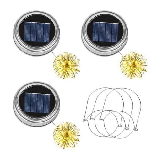 Adiwo Solar Lights Replacement Parts, 3 x Diameter 7.5 cm Solar Light Top, IP44 Waterproof LED Solar Panels Replacement for Garden Lantern Patio Lighting Schmücken, 2m Warmweiß Lichterketten DIY von Adiwo