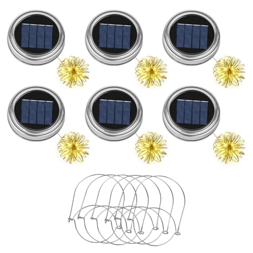 Adiwo Solar Lights Replacement Parts, 6 x Diameter 7.5 cm Solar Light Top, IP44 Waterproof LED Solar Panels Replacement for Garden Lantern Patio Lighting Schmücken, 2m Warmweiß Lichterketten DIY von Adiwo