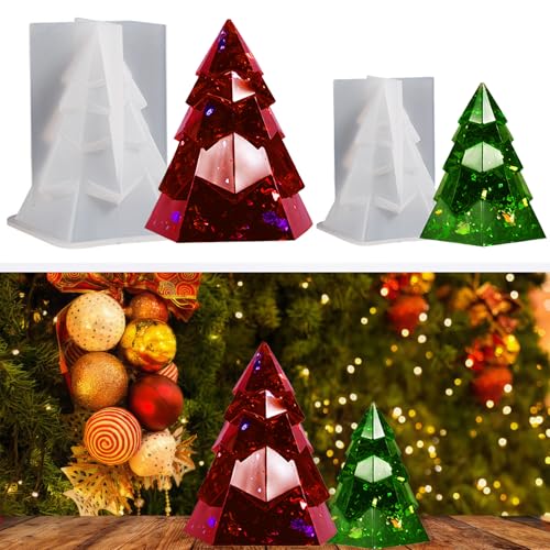 Weihnachtsharz-Formen, 2 Stück, 3D-Weihnachtsbaum-Kerzen-Silikonformen für Harz, Kuchendekoration, Ornament, Epoxidharz-Formen für selbstgemachte Weihnachtskerzen, Seifenlampenhalter, Zuhause, Party, von Adkoyalala