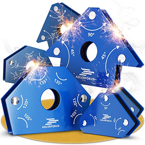 Adlerfokus 6x Schweißmagnet Set [KRAFTVOLL] Schweißwinkel Set mit 11,3 KG / 4 KG Haftkraft - Magnetwinkel mit 30°, 45°, 60°, 75°, 90°, 135° - Schweißzubehör Winkelmagnet zum Heften von Adlerfokus