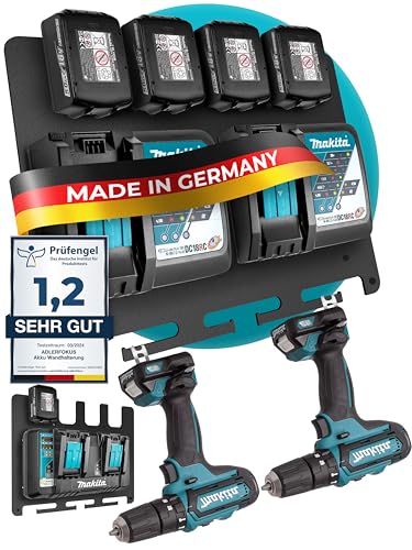 Adlerfokus Wandhalterung für Makita Akkus & Ladegeräte [Made in Germany] Makita Akkuhalter mit Premium Montagematerial - Makita Wandhalterung Ladegerät - Akku Wandhalterung für Ordnung & System von Adlerfokus