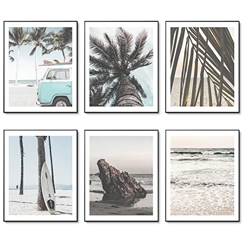 Strand Wandkunstdrucke Set mit 6 Leinwand-Kunstwerken Landschaft Küste Surf-Poster Palme Bilder auf Leinwand für Heimdekorationen Raum-Wanddekoration 8x10 Zoll (20.3x25.4cm) Ungerahmt von Admmixoo