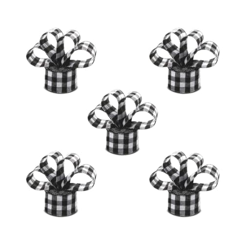 5 Set Weihnachten Leinen Draht Band Zubehör Plaid Sackleinen Stoff Xmas Atmosphäre Kariert Dekoration Urlaub Handwerk Verpackung Schwarz Weiß 5 m von Adoorniequea