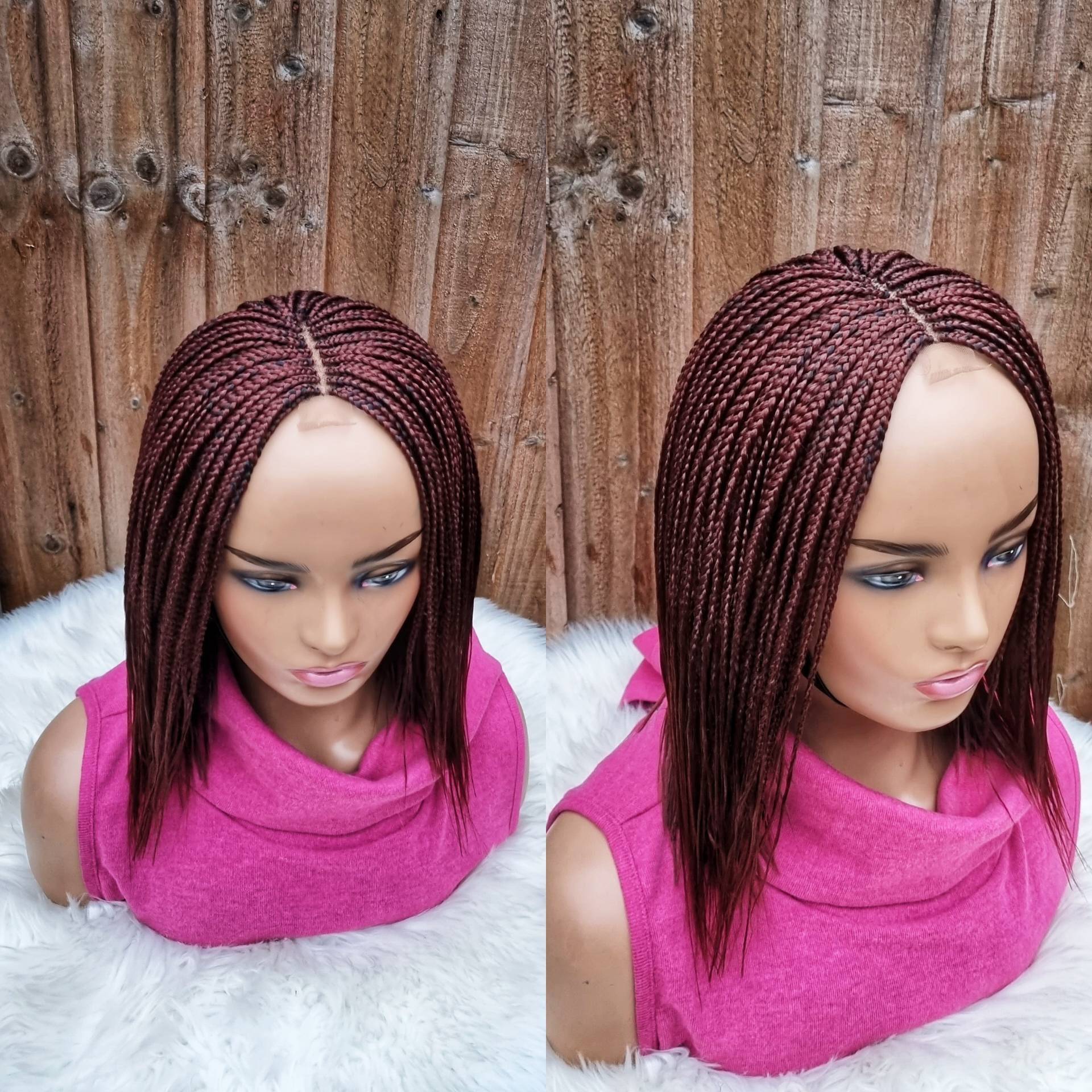 Hand Made Braided Feathers Wig/Short Braids 12 Inch | Color 35 Burgundy von Adorablewigsuk