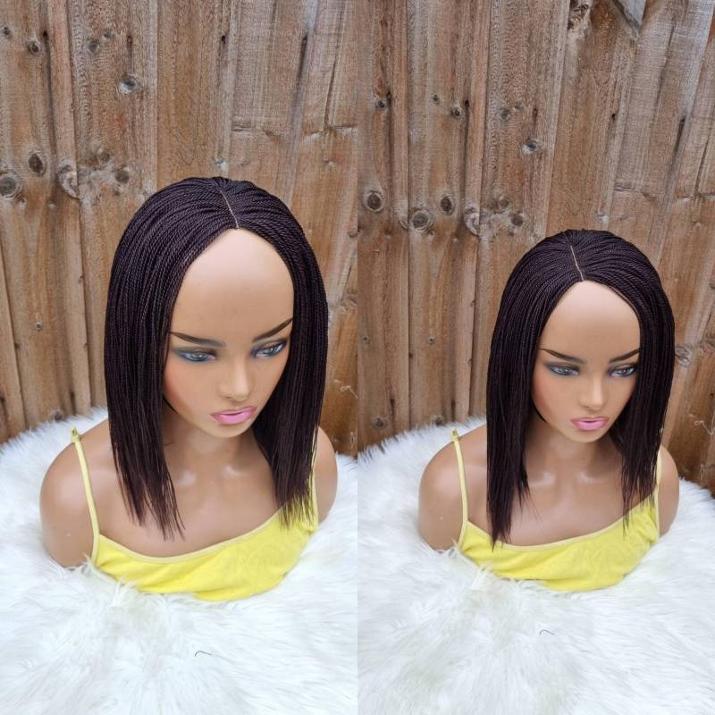 Hand Made Braided Micro Twist Feathers Wig/Senegalese Twist 12 Inch | Color 99J von Adorablewigsuk