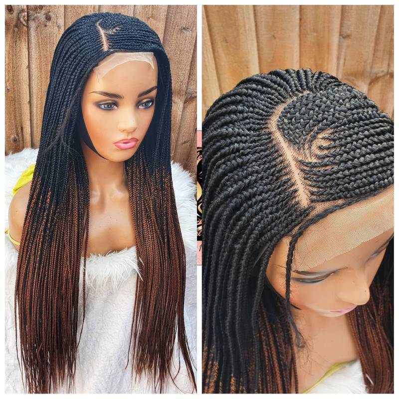 Handmade Braided Cornrow C Cut Full Closure Ombre Wig 32Inch von Adorablewigsuk