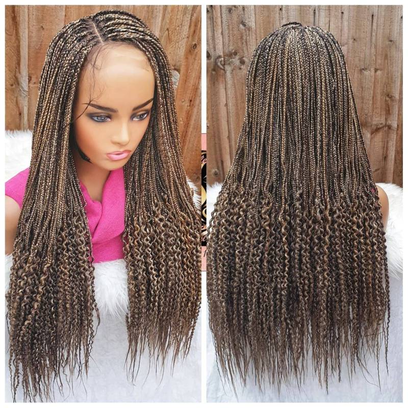 Handmade Braided Curly Tip Knotless Braids Wig 30 Inch von Adorablewigsuk