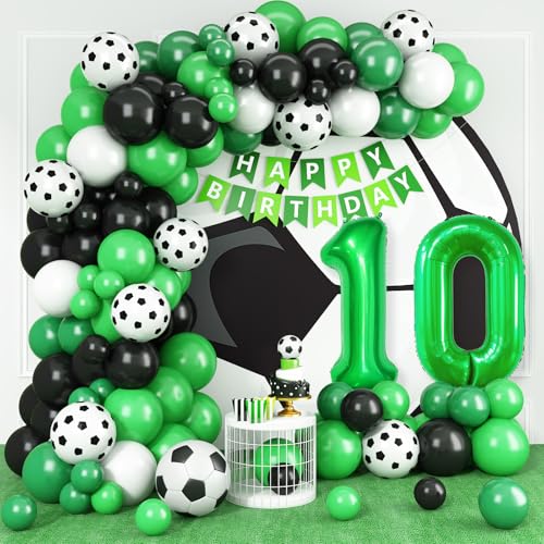 10 Fußball Geburtstagsdeko,10 Geburtstag Luftballons Girland mit Ballon 10 Happy Birthday Girlande Fussball Luftballon Grün Schwarz Luftballon für Kinder Junge 10 Geburtstag Party Dekoration von Adorely