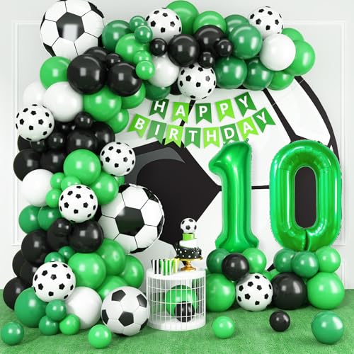 10 Fußball Geburtstagsdeko,10 Geburtstag Luftballons Girland mit Ballon 10 Happy Birthday Girlande Fussball Luftballon Grün Schwarz Luftballon für Kinder Junge 10 Geburtstag Party Dekoration von Adorely