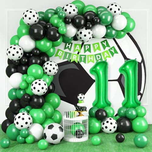 11 Fußball Geburtstagsdeko,11 Geburtstag Luftballons Girland mit Ballon 11 Happy Birthday Girlande Fussball Luftballon Grün Schwarz Luftballon für Kinder Junge 11 Geburtstag Party Dekoration von Adorely