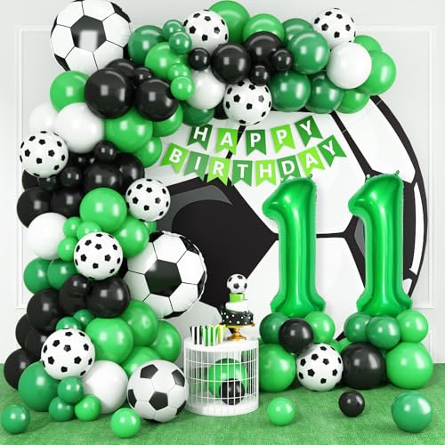 11 Fußball Geburtstagsdeko,11 Geburtstag Luftballons Girland mit Ballon 11 Happy Birthday Girlande Fussball Luftballon Grün Schwarz Luftballon für Kinder Junge 11 Geburtstag Party Dekoration von Adorely