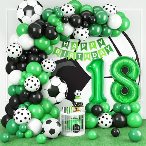 18 Fußball Geburtstagsdeko,18 Geburtstag Luftballons Girland mit Ballon 18 Happy Birthday Girlande Fussball Luftballon Grün Schwarz Luftballon für Kinder Junge 18 Geburtstag Party Dekoration von Adorely