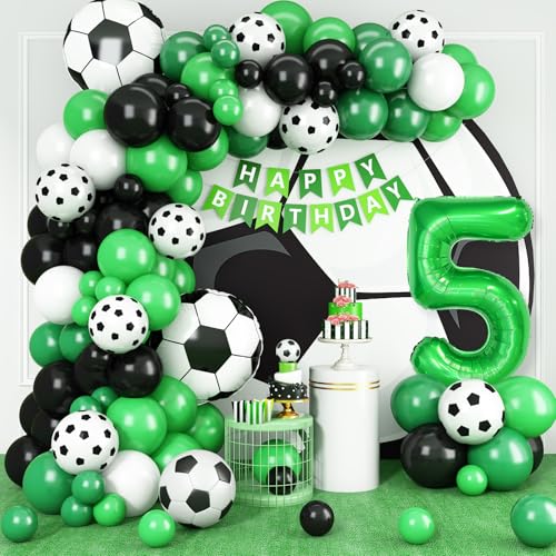 5 Fußball Geburtstagsdeko,5 Geburtstag Luftballons Girland mit Ballon 5 Happy Birthday Girlande Fussball Luftballon Grün Schwarz Luftballon für Kinder Junge 5 Geburtstag Party Dekoration von Adorely