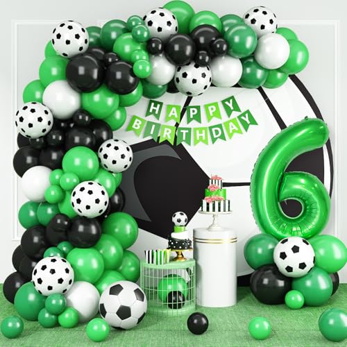 6 Fußball Geburtstagsdeko,6 Geburtstag Luftballons Girland mit Ballon 6 Happy Birthday Girlande Fussball Luftballon Grün Schwarz Luftballon für Kinder Junge 6 Geburtstag Party Dekoration von Adorely