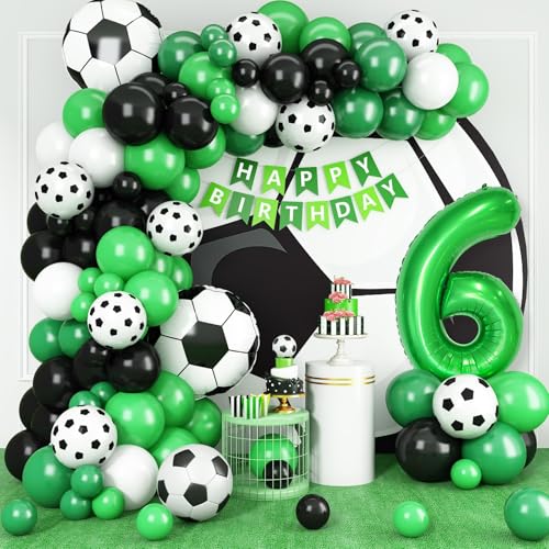 6 Fußball Geburtstagsdeko,6 Geburtstag Luftballons Girland mit Ballon 6 Happy Birthday Girlande Fussball Luftballon Grün Schwarz Luftballon für Kinder Junge 6 Geburtstag Party Dekoration von Adorely