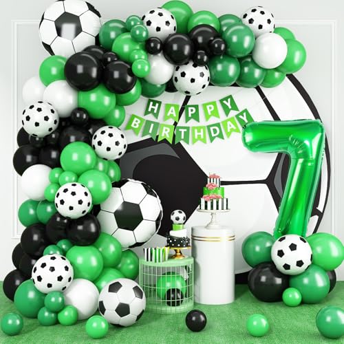 7 Fußball Geburtstagsdeko,7 Geburtstag Luftballons Girland mit Ballon 7 Happy Birthday Girlande Fussball Luftballon Grün Schwarz Luftballon für Kinder Junge 7 Geburtstag Party Dekoration von Adorely