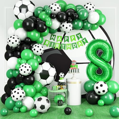 8 Fußball Geburtstagsdeko,8 Geburtstag Luftballons Girland mit Ballon 8 Happy Birthday Girlande Fussball Luftballon Grün Schwarz Luftballon für Kinder Junge 8 Geburtstag Party Dekoration von Adorely