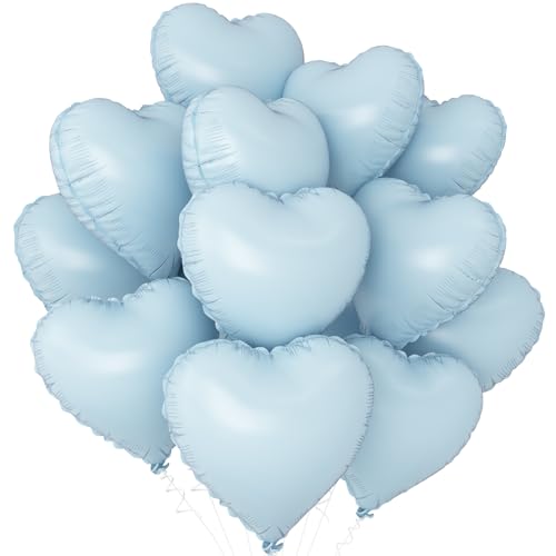 Baby Blau Herz Luftballons,12Stück Blau Herz Geformt Folie Luftballon,18Zoll Pastell Blau Helium Mylar Luftballons für Baby Dusche Geburtstag Jubiläum Hochzeit Party Dekoration von Adorely