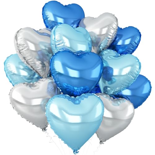 Blau Silber Herz Luftballons,12Stück Hell Blau Herz Geformt Folie Luftballon,18Zoll Dunkel Blau Silber Helium Mylar Luftballons für Baby Dusche Geburtstag Jubiläum Hochzeit Party Dekoration von Adorely