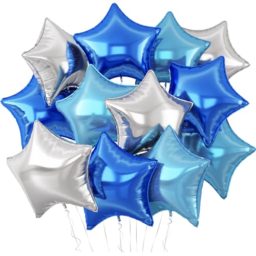 Blau Silber Stern Luftballons,12 Stück Hell Blau Silber Stern Geformt Folie Luftballon,18 Zoll Große Dunkel Blau Silber Helium Mylar Luftballons für Geburtstag Babyparty Jahrestag Party Dekoration von Adorely