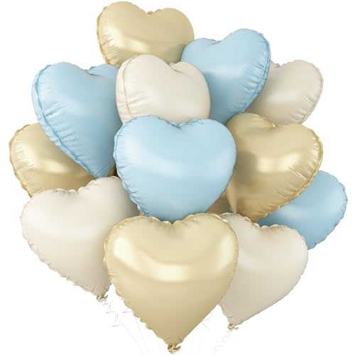 Blau Weiß Herz Luftballons,12Stück Hell Gold Blau Herz Geformt Folie Luftballon,18Zoll Creme Weiß Gold Helium Mylar Luftballons für Baby Dusche Geburtstag Jubiläum Hochzeit Party Dekoration von Adorely