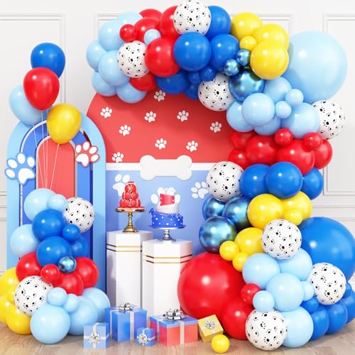 Blau Rot Gelb Luftballon Girlande,Hund Paw Ballon Girlande Geburtstagdeko Für Kindergeburtstag Themenparty Baby Shower Geburtstags Welpen Party Dekorations von Adorely