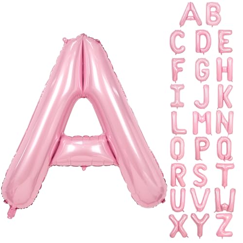 Buchstabe A Luftballon Rosa,40 Zoll Hell Pink A Buchstabe Luftballon,A-Z Mylar Alphabet Folienballon,Pastell Rosa Buchstaben Luftballon für Geburtstag Jahrestag Baby Dusche Hochzeit Party Deko von Adorely