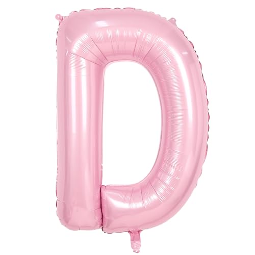 Buchstabe D Luftballon Rosa,40 Zoll Hell Pink D Buchstabe Luftballon,A-Z Mylar Alphabet Folienballon,Pastell Rosa Buchstaben Luftballon für Geburtstag Jahrestag Baby Dusche Hochzeit Party Deko von Adorely