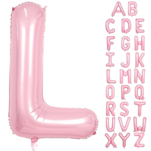 Buchstabe L Luftballon Rosa,40 Zoll Hell Pink L Buchstabe Luftballon,A-Z Mylar Alphabet Folienballon,Pastell Rosa Buchstaben Luftballon für Geburtstag Jahrestag Baby Dusche Hochzeit Party Deko von Adorely