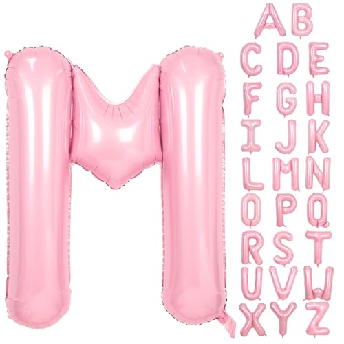 Buchstabe M Luftballon Rosa,40 Zoll Hell Pink M Buchstabe Luftballon,A-Z Mylar Alphabet Folienballon,Pastell Rosa Buchstaben Luftballon für Geburtstag Jahrestag Baby Dusche Hochzeit Party Deko von Adorely