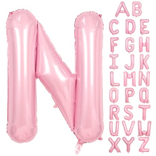 Buchstabe N Luftballon Rosa,40 Zoll Hell Pink N Buchstabe Luftballon,A-Z Mylar Alphabet Folienballon,Pastell Rosa Buchstaben Luftballon für Geburtstag Jahrestag Baby Dusche Hochzeit Party Deko von Adorely